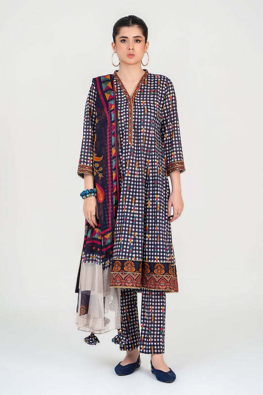 3-PC Unstitched Embroidered Lawn Shirt with Chiffon Dupatta and Trouser CS3-13
