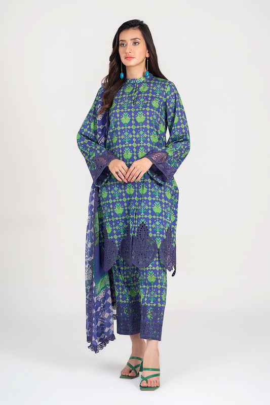 3-PC Unstitched Embroidered Lawn Shirt with Chiffon Dupatta and Trouser CS3-09