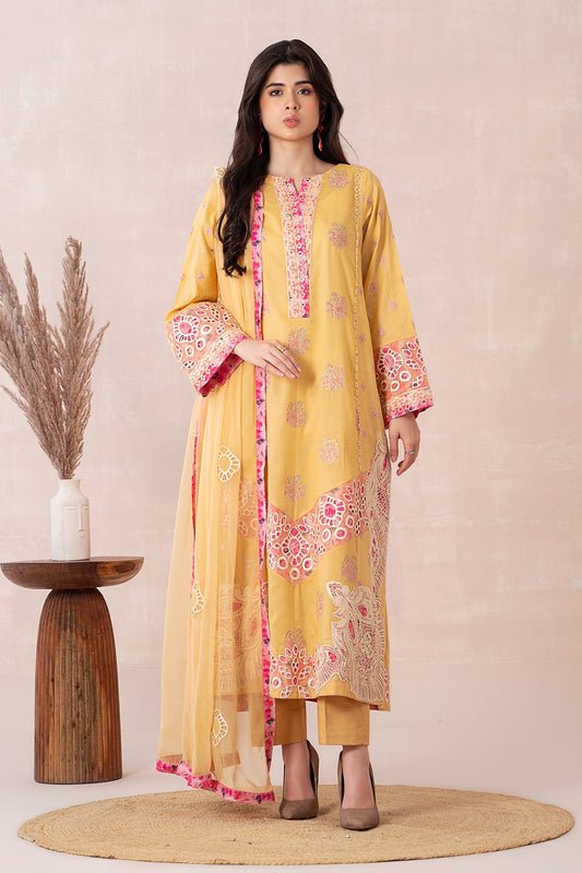 3-PC Unstitched Embroidered Lawn Shirt with Chiffon Dupatta and Trouser CS3-15