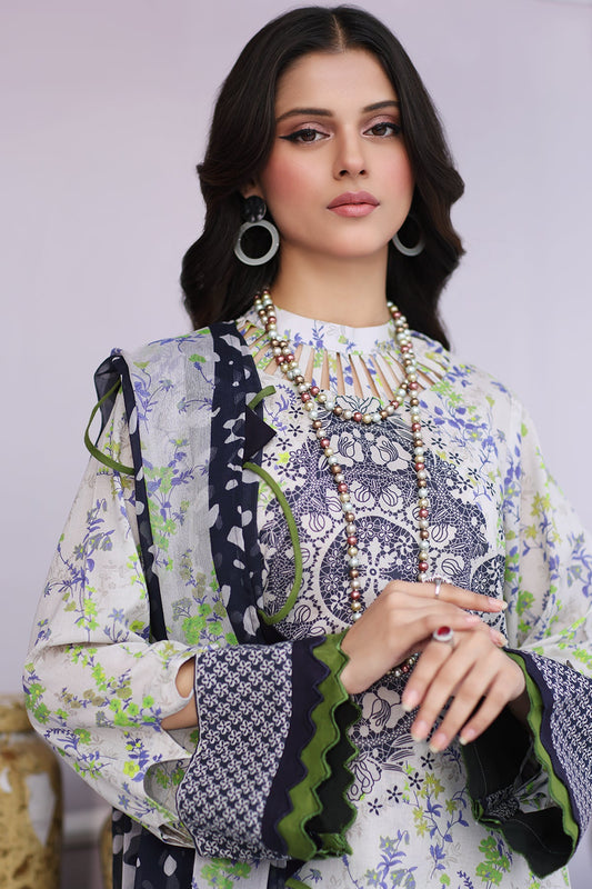 3-PC Unstitched Printed Lawn Shirt with Chiffon Dupatta and Trouser CPS4-07