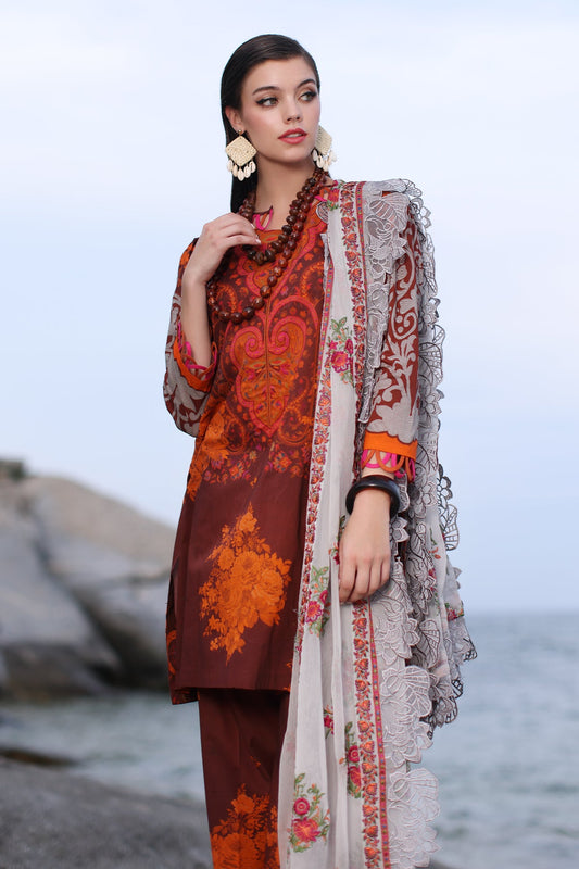 3-PC Unstitched Printed Lawn Shirt with Embroidered Chiffon Dupatta PM4-15