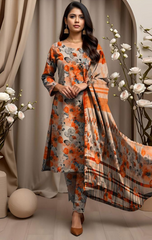 Baroque - 03 pcs Digital Printed Embroidered Lawn IF-25-042