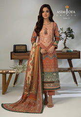 Asim Jofa - 03 pcs Printed Khaddar Suit AJ3P-009