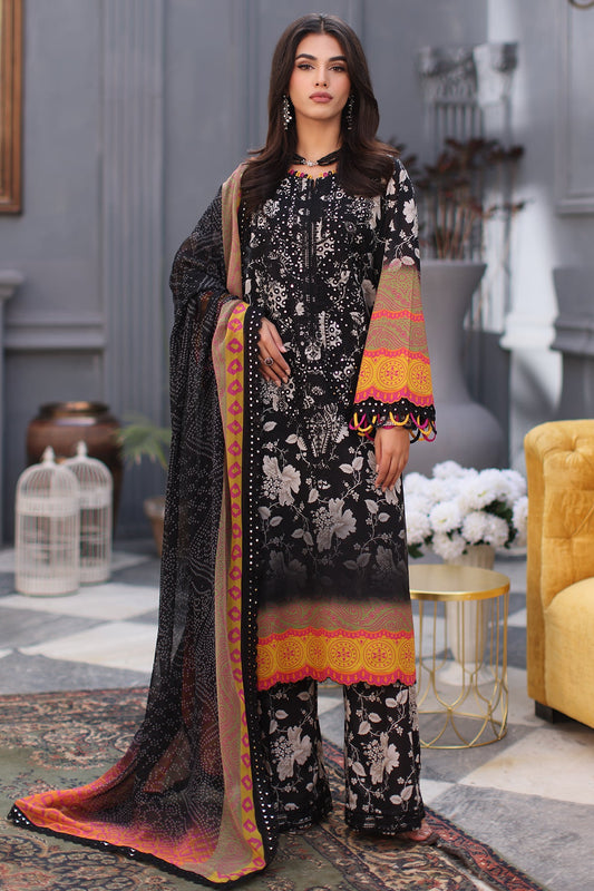 3-PC Unstitched Embroidered Lawn Shirt with Chiffon Dupatta and Trouser CS3-14