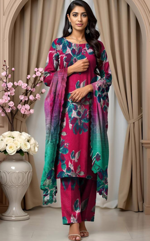 Baroque - 03 pcs Digital Printed Embroidered Lawn IF-25-044