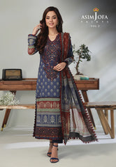 Asim Jofa - 03 pcs Printed Khaddar Suit AJ3P-010