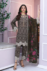 3-PC Unstitched Embroidered Lawn Shirt with Chiffon Dupatta and Trouser CS3-02