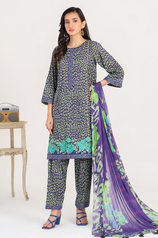 3-PC Unstitched Embroidered Lawn Shirt with Chiffon Dupatta and Trouser CS3-11
