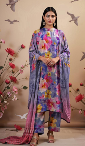 Baroque - 03 pcs Digital Printed Embroidered Lawn IF-25-047