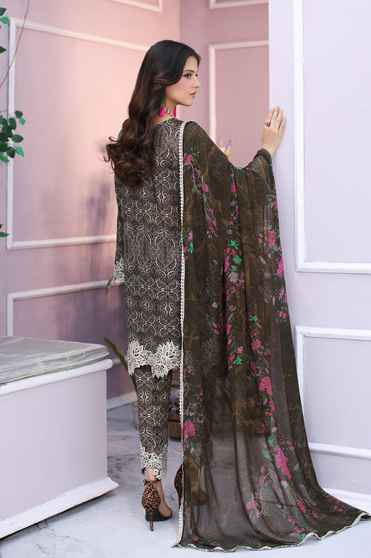 3-PC Unstitched Embroidered Lawn Shirt with Chiffon Dupatta and Trouser CS3-02