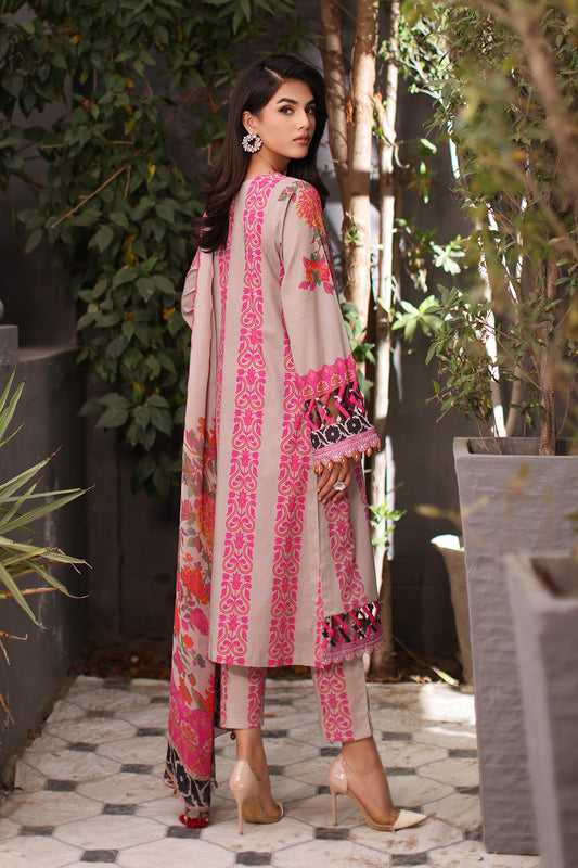 3-PC Unstitched Embroidered Lawn Shirt with Chiffon Dupatta and Trouser CS3-07