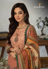 Asim Jofa - 03 pcs Printed Khaddar Suit AJ3P-009