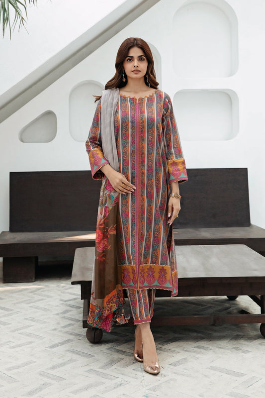 3-PC Unstitched Embroidered Lawn Shirt with Chiffon Dupatta and Trouser CS3-06