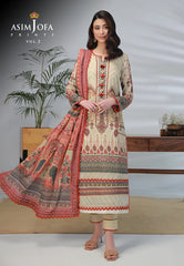 Asim Jofa - 03 pcs Printed Khaddar Suit AJ3P-008