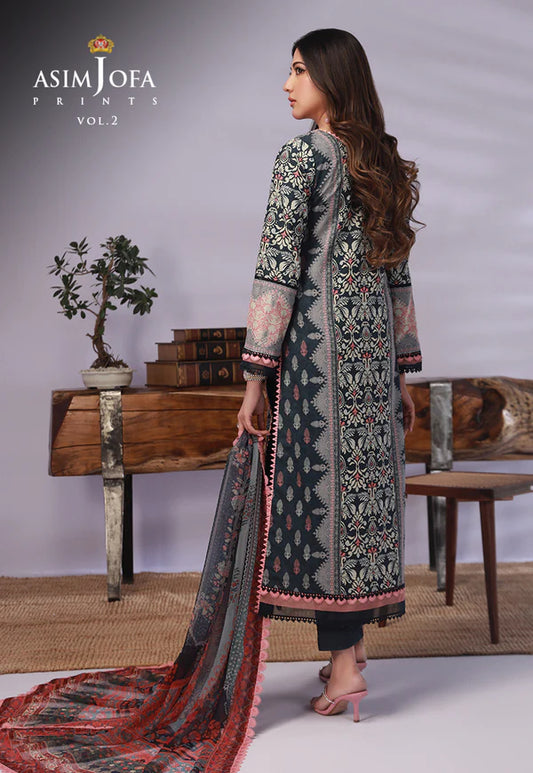 Asim Jofa - 03 pcs Printed Khaddar Suit AJ3P-005
