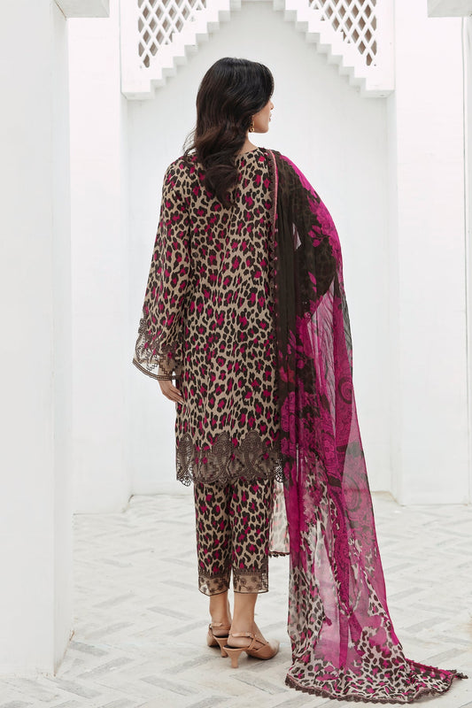 3-PC Unstitched Printed Lawn Shirt with Embroidered Chiffon Dupatta and Trouser CRB4-05