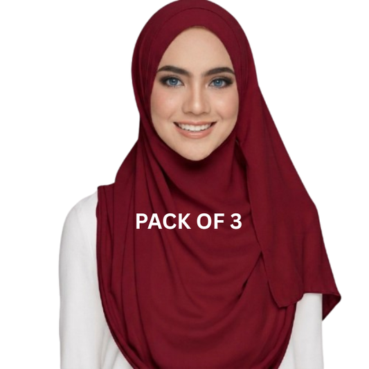 Pack of 3 Instant Hijaab with 2 Loops - Maroon C-7