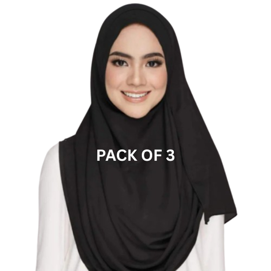 Pack of 3 Instant Hijaab with 2 Loops - BLACK C-1