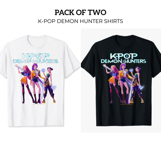 Pack of 2 - K-Pop Demon Hunters T-Shirt for Girls Black & White
