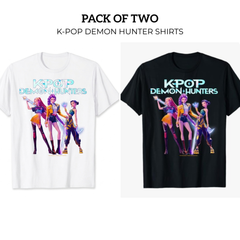 Pack of 2 - K-Pop Demon Hunters T-Shirt for Girls Black & White