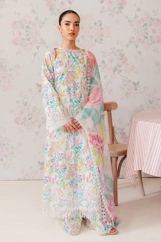 AFROZEH THE FLORAL CHARM PRINTED LAWN UNSTITCHED 3PC SUIT A-03 VANILLA