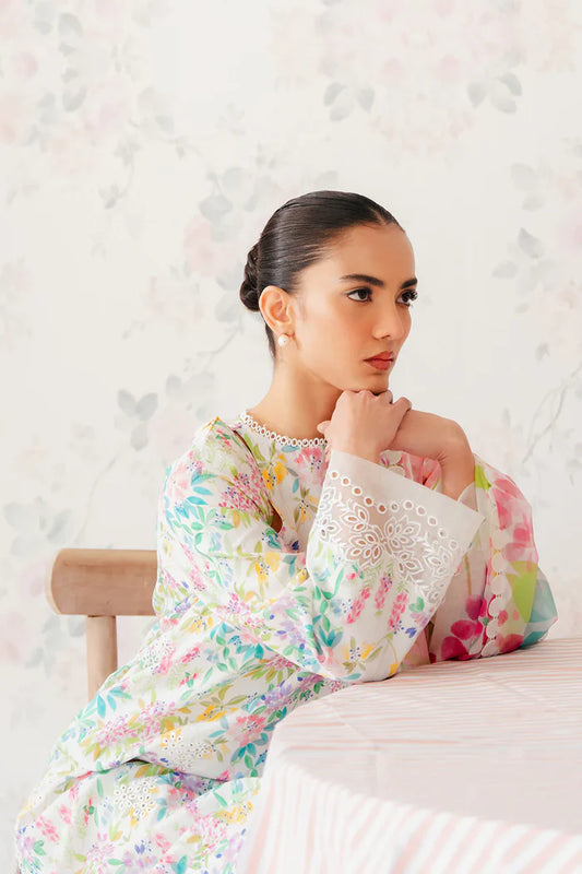 AFROZEH THE FLORAL CHARM PRINTED LAWN UNSTITCHED 3PC SUIT A-03 VANILLA