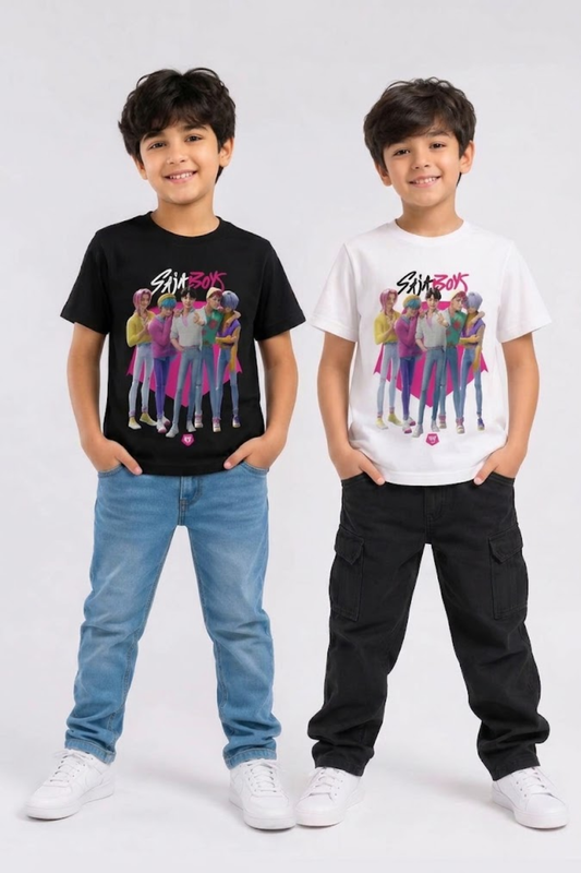 Pack of 2 - Saja Boys K-Pop T-Shirt for Kids Black & White