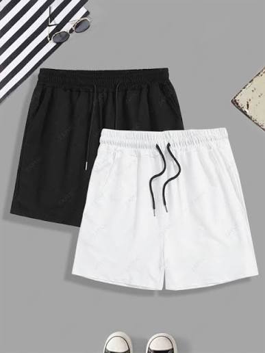 Pack of 2 Shorts - White & Black Adjustable Drawstring