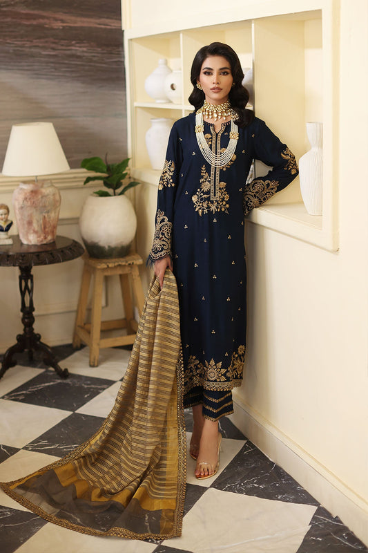 3-PC Unstitched Embroidered Raw-Silk Shirt with Embroidered Organza Dupatta and Trouser CDW3-05