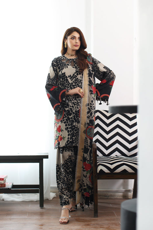 3-PC Unstitched Printed Lawn Shirt with Chiffon Dupatta and Trouser CP4-05