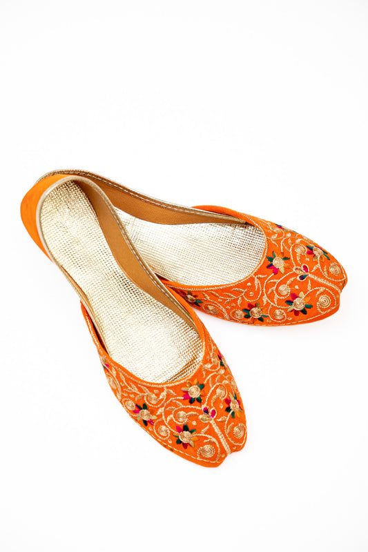 Blossom Orange Embroidered Khussa